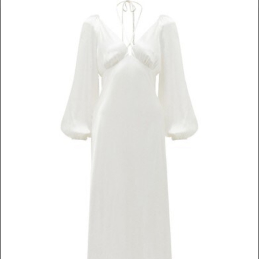 Ever New  Cut Out Midi Open Back Puff-Sleeve white Midi Dress